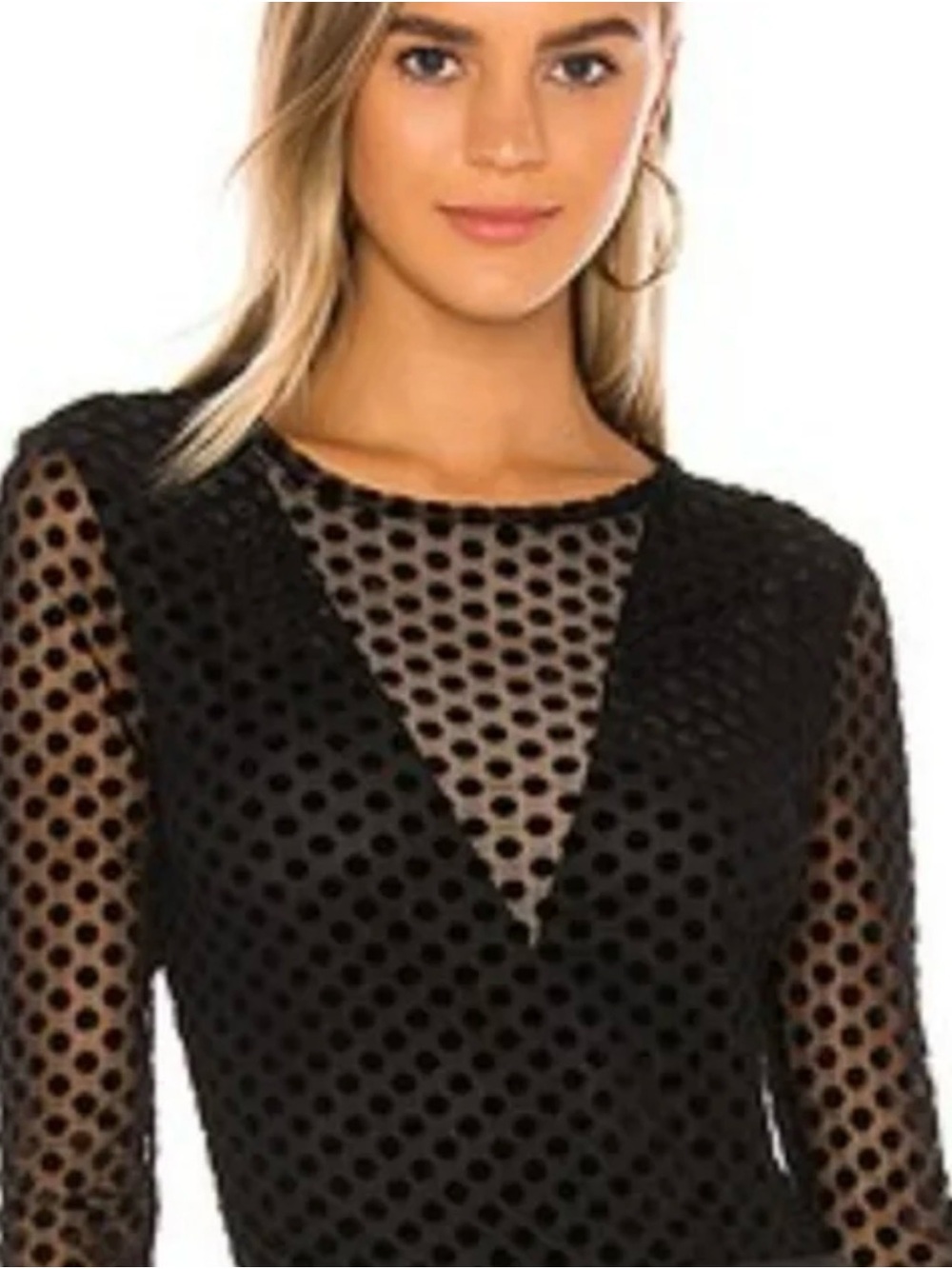 BCBGMaxazria Sheer Long Sleeve Black Polka Dot Top